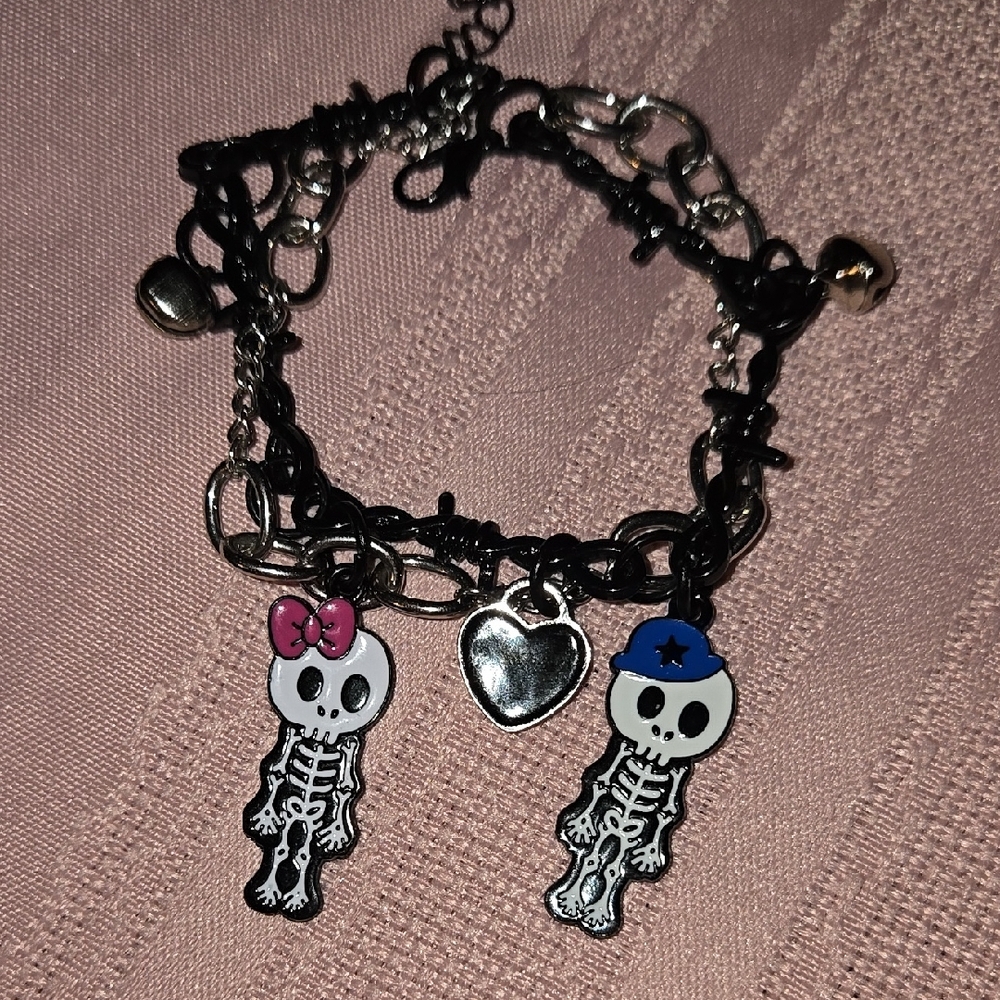Skeleton Charm Bracelet with Black Chain
